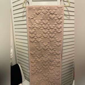 CUPCAKE & CASHMERE “Quilted Hearts Table Runner” 
33”L Soft Pink Faux Suede EUC